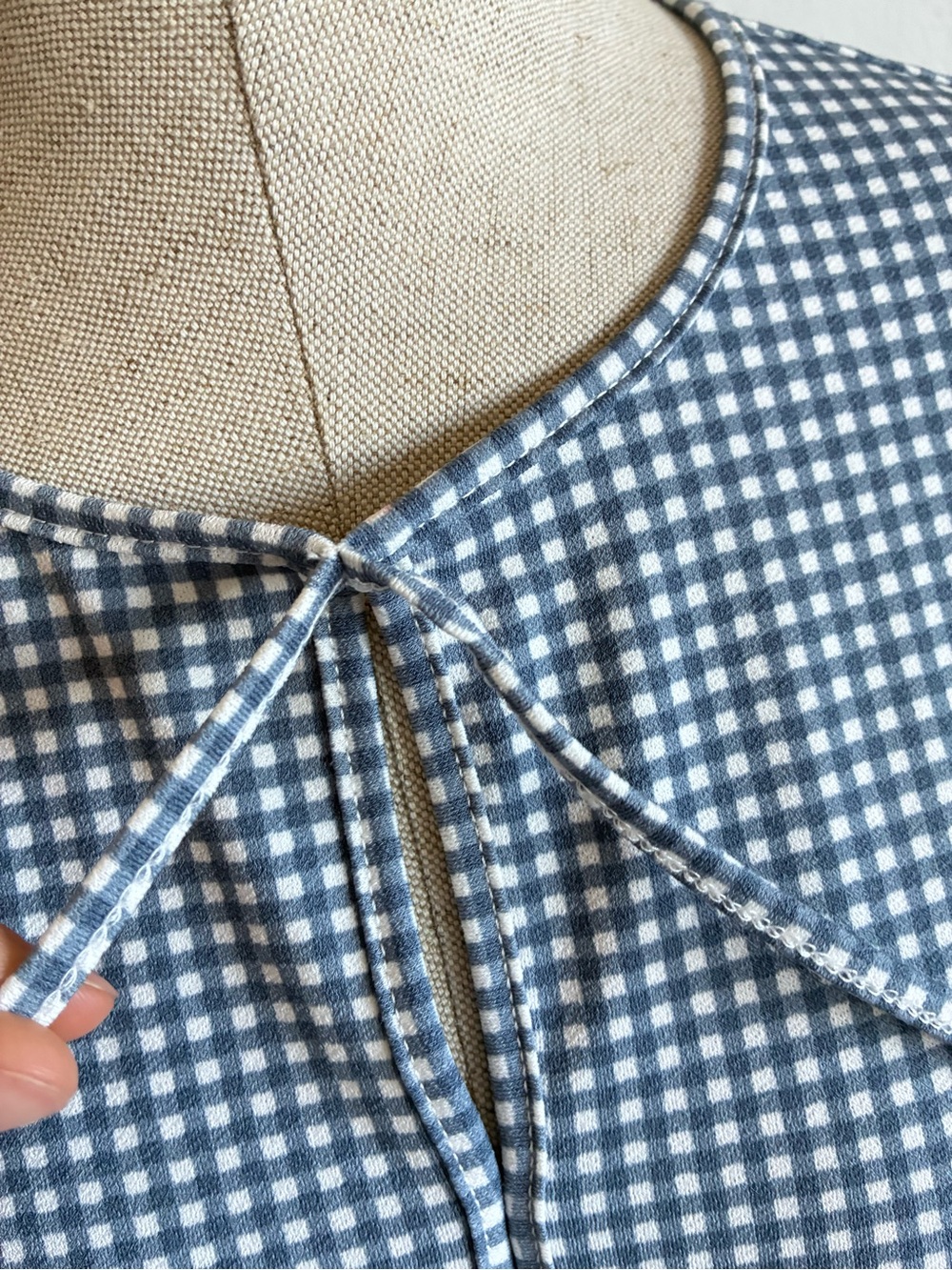 Adrianna Papell Blue and White Gingham Tie-Front Blouse - Picture 3 of 11